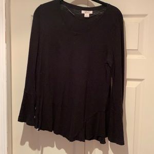 Black casual top with a light bell sleeve